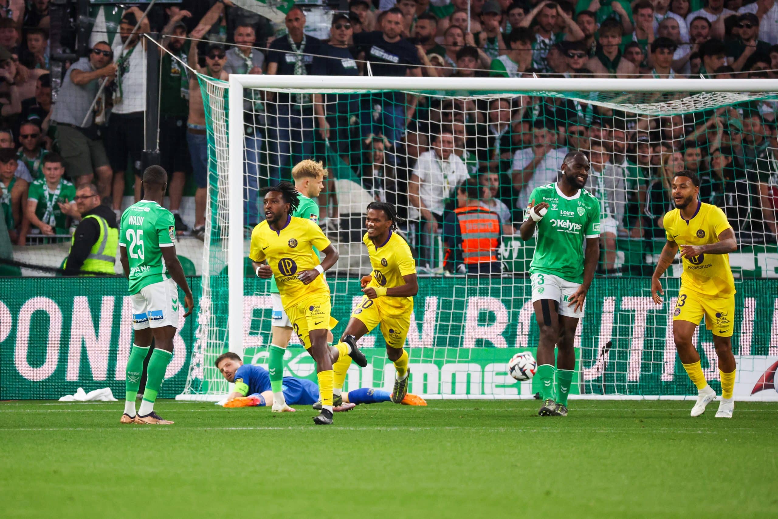 La joie des Toulousains après un de leurs buts contre l'ASSE.