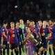 Les joueurs du FC Barcelone célébrant leur titre de champion d'Espagne.