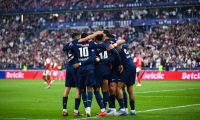 La joie des joueurs du PSG après un but contre Reims en Coupe de France.