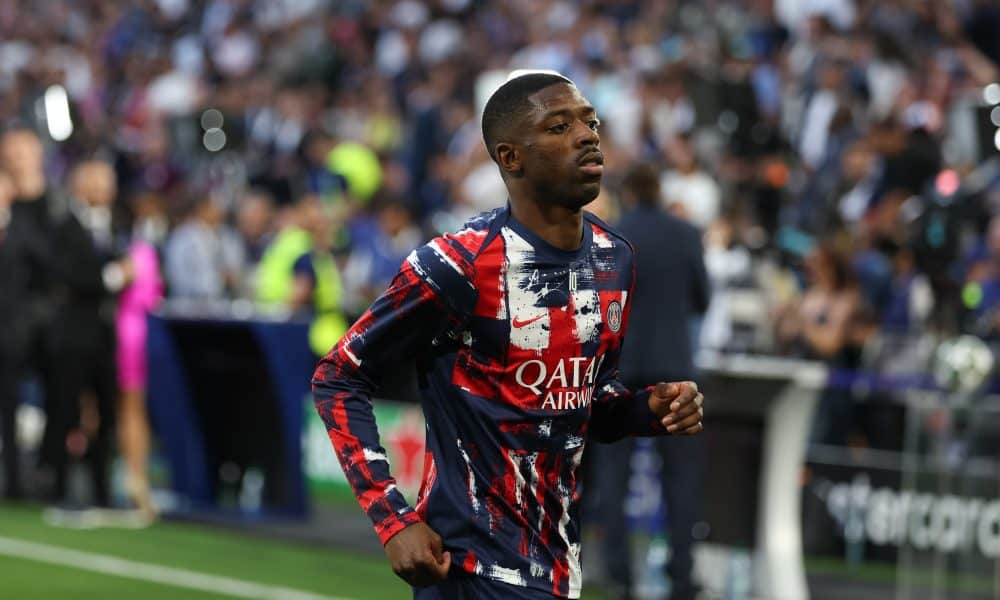 Ousmane Dembélé lors de l'échauffement de la finale de Champions League entre le PSG et l'Inter Milan.