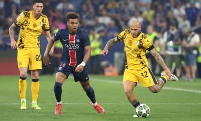 L'ailier du PSG Désiré Doué face à l'Inter Milan.