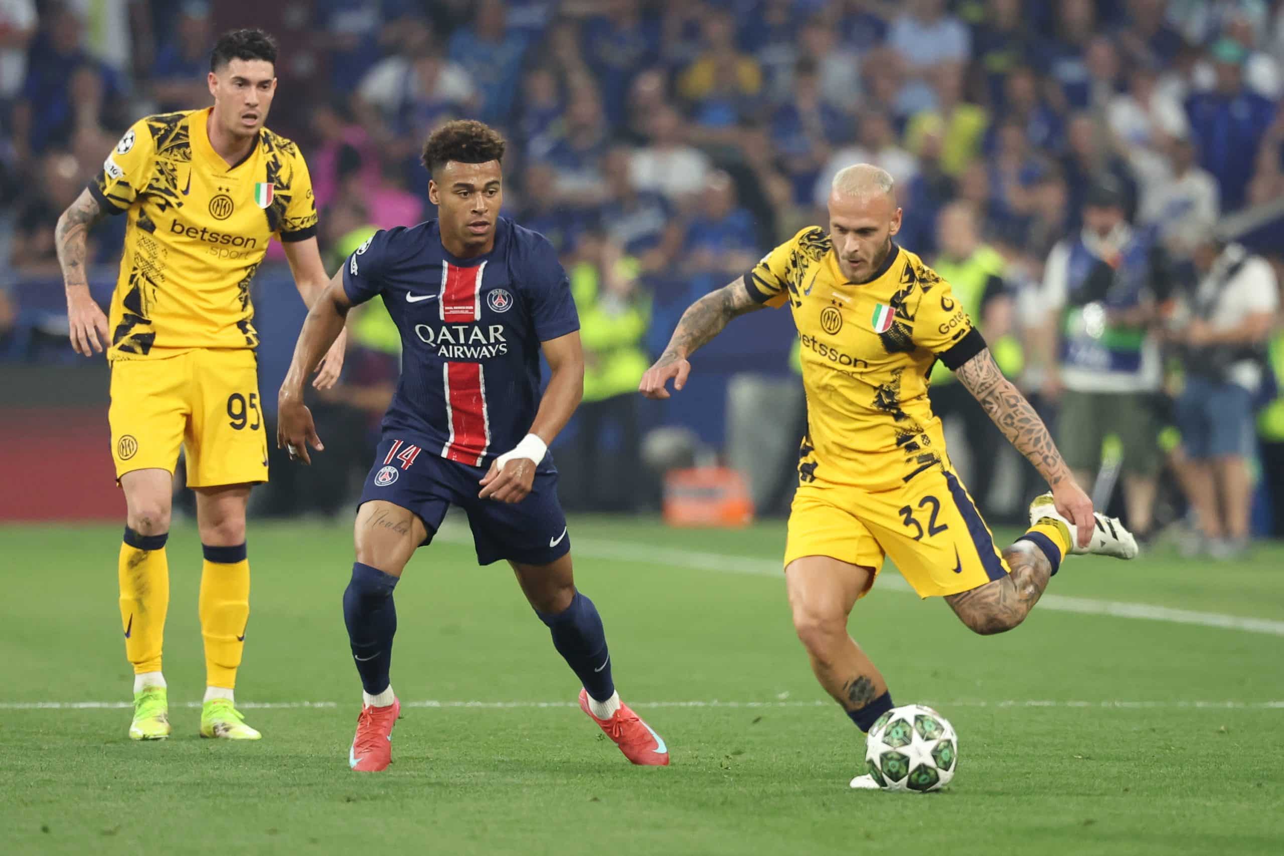 L'ailier du PSG Désiré Doué face à l'Inter Milan.
