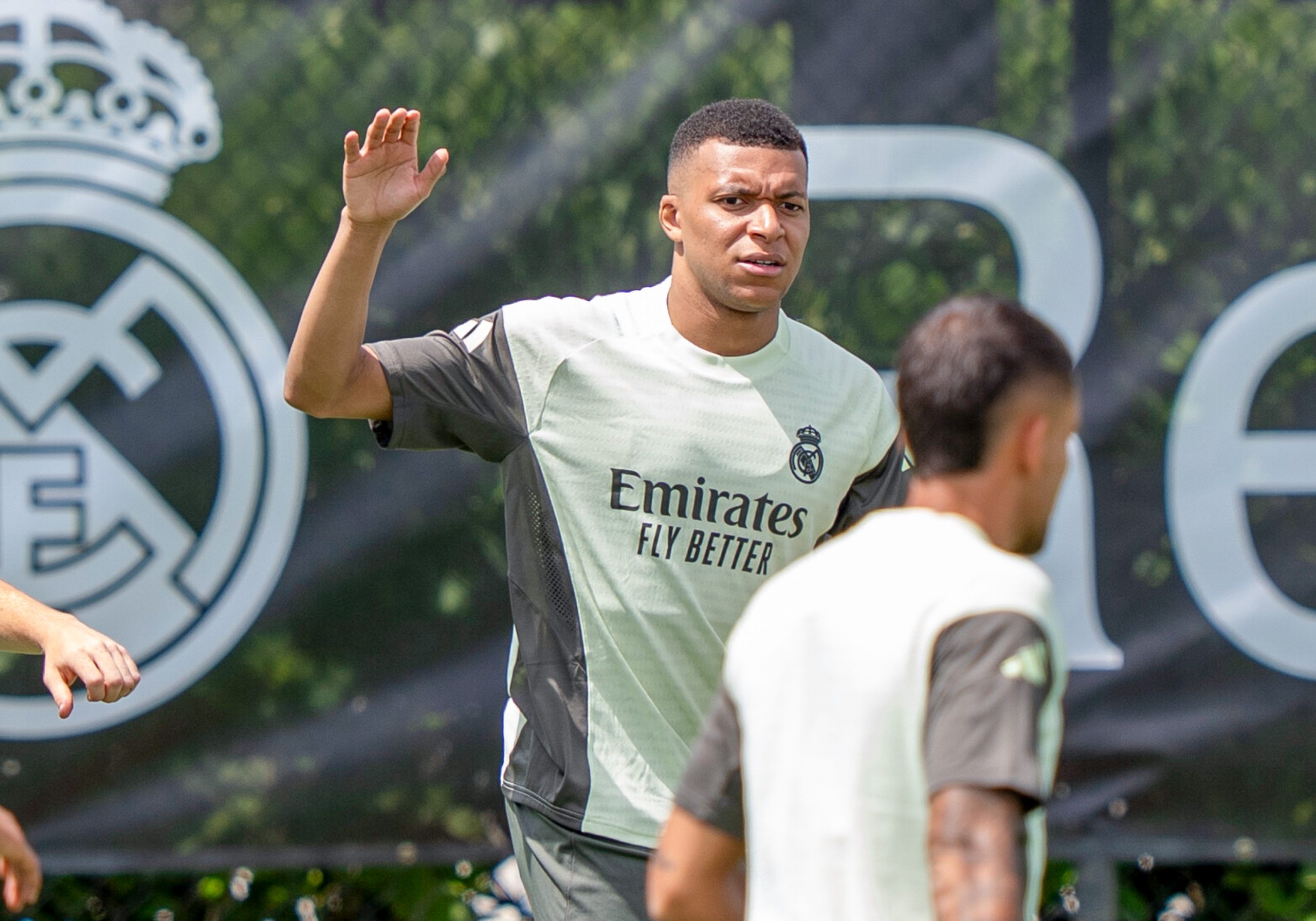 Kylian Mbappé lors d'un entraînement du Real Madrid aux Etats-Unis.