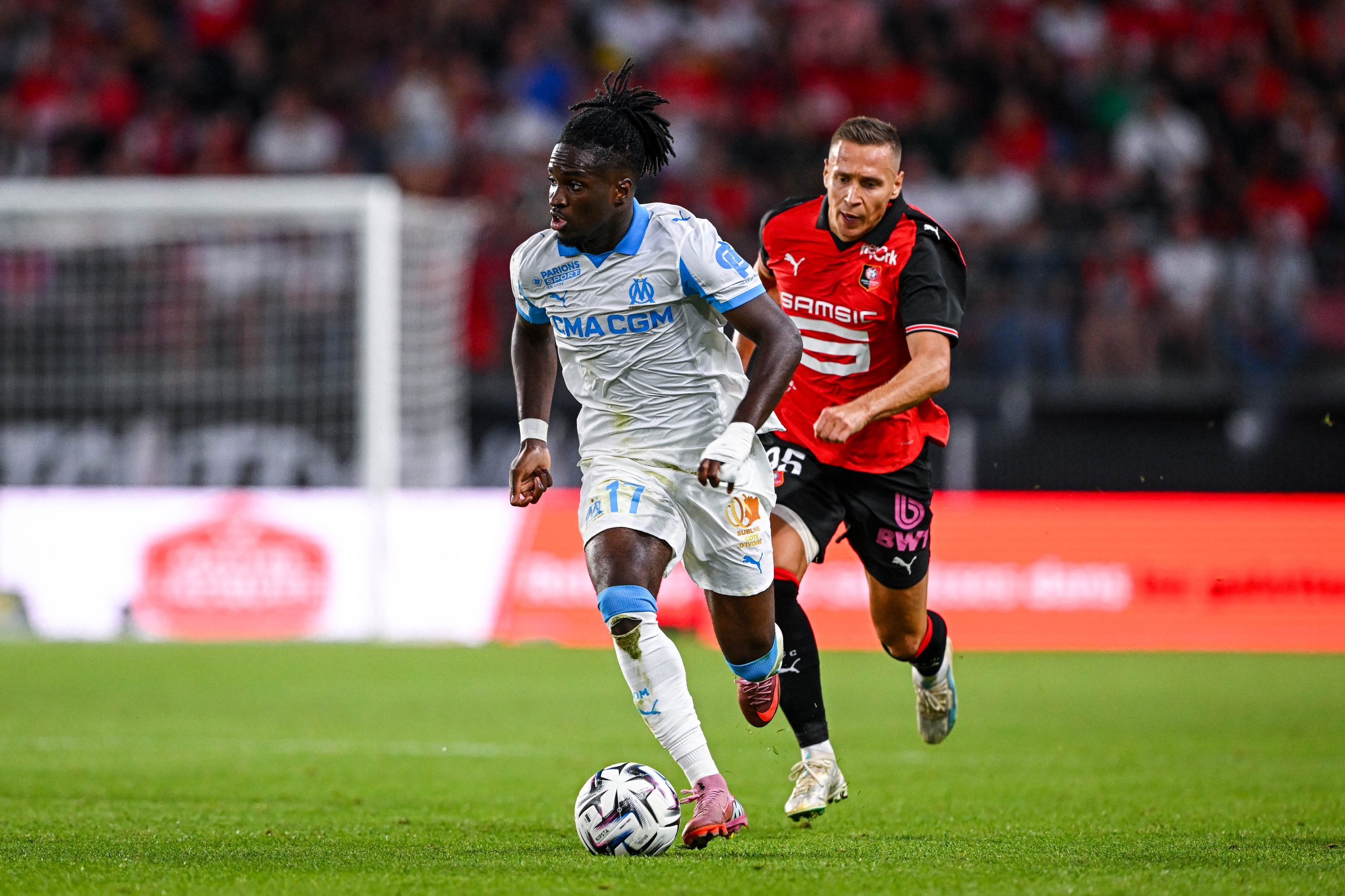 Jonathan Rowe lors de son dernier match avec l'OM, à Rennes.