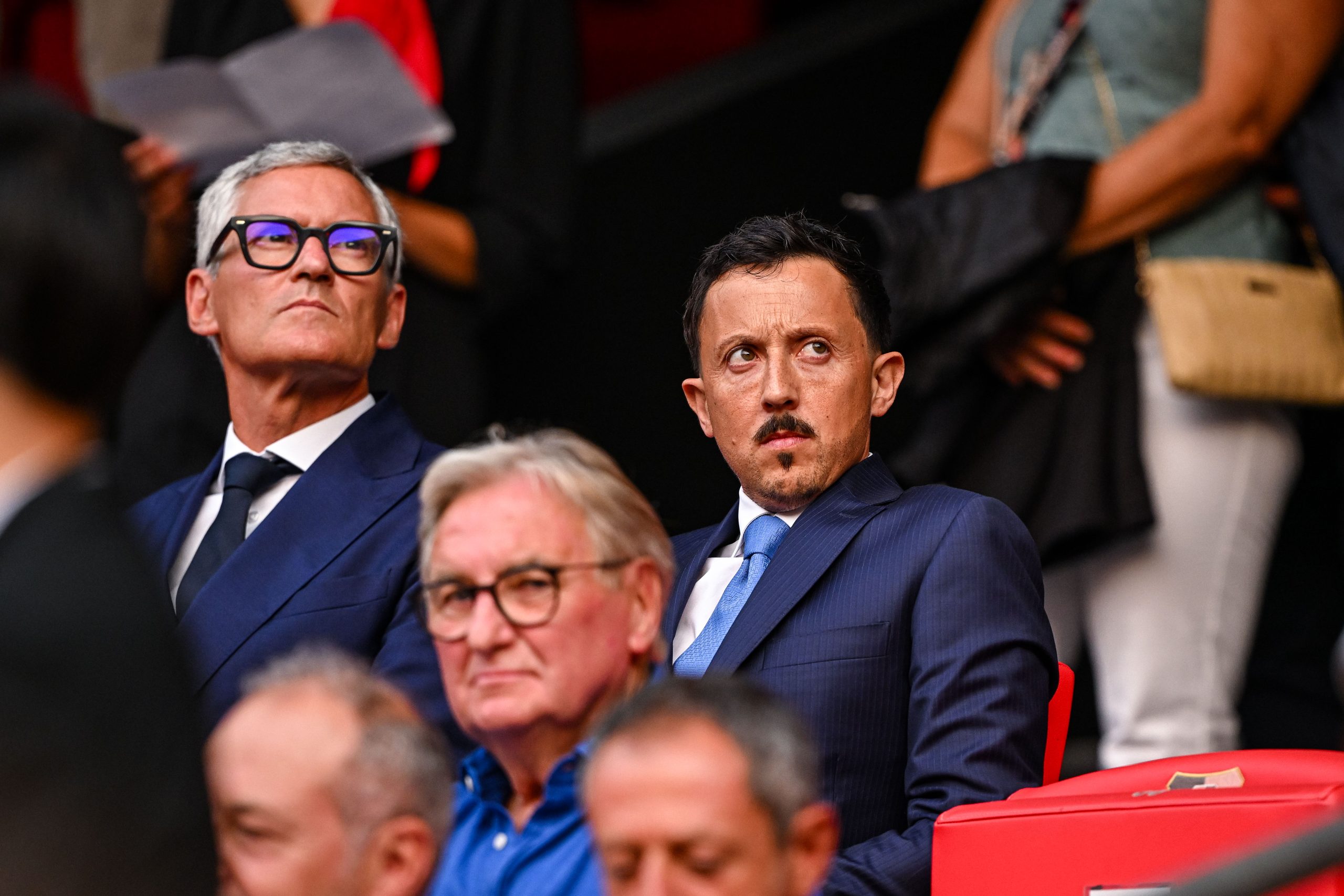 Le président de l'OM, Pablo Longoria, lors du match à Rennes.