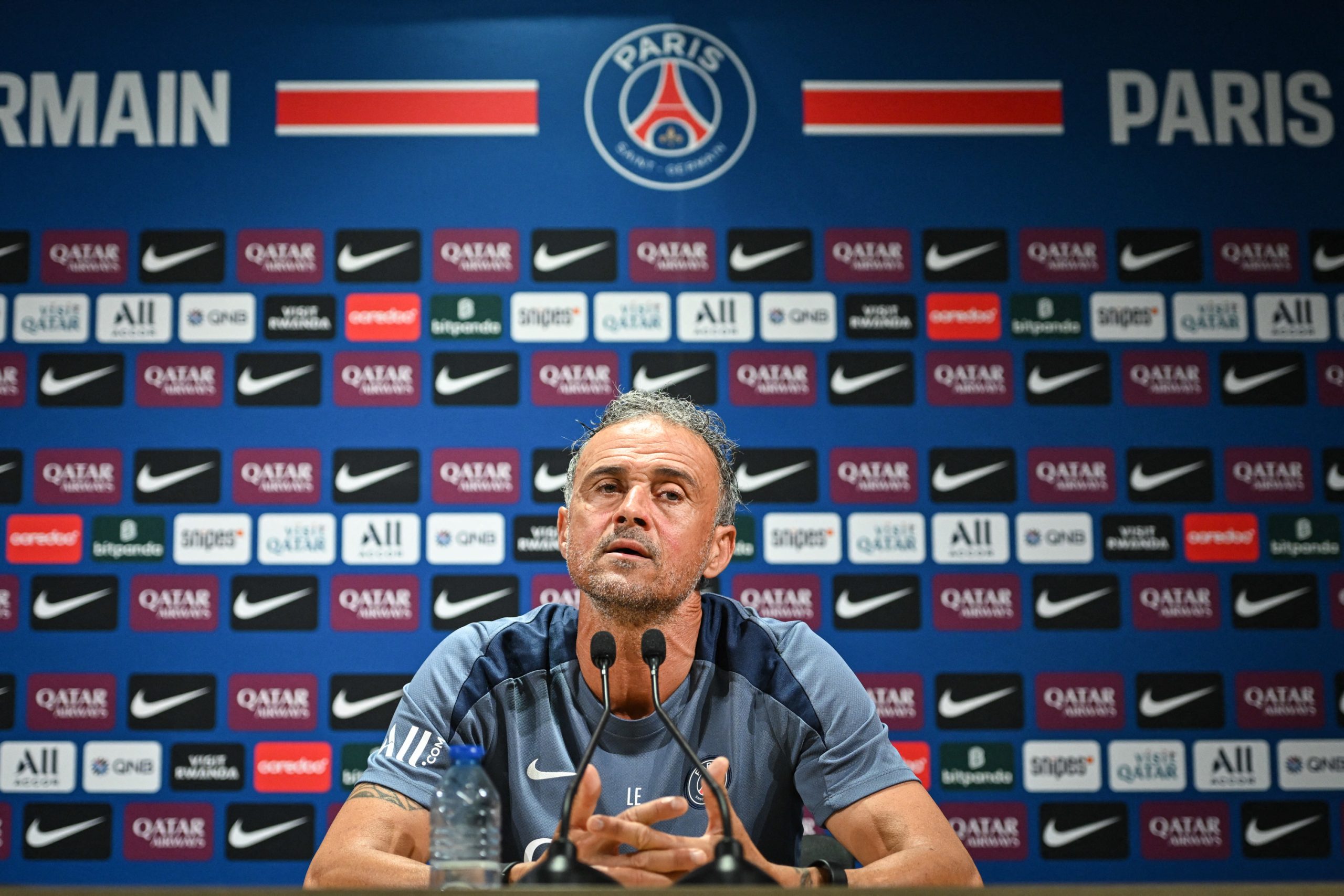 L'entraîneur du PSG, Luis Enrique, lors d'une conférence de presse.