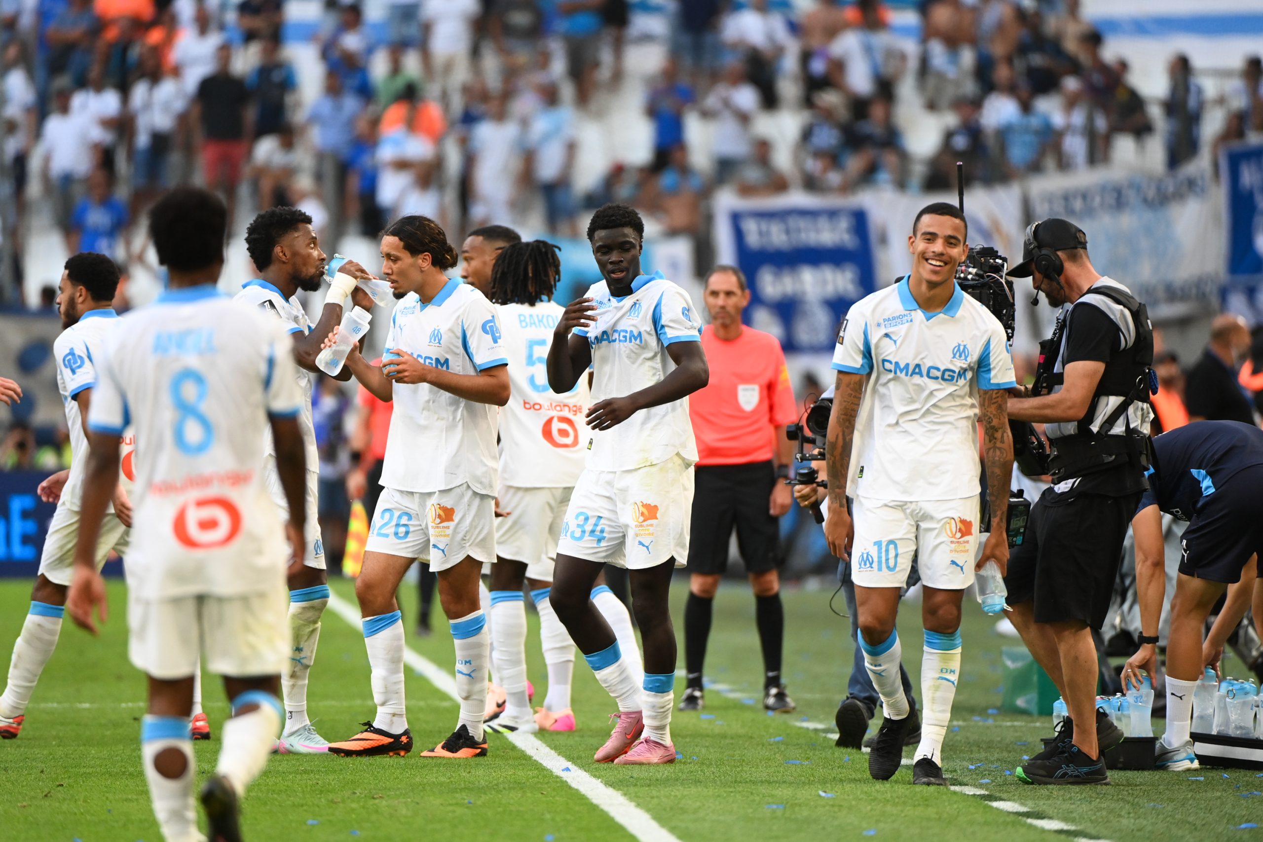 Robinio Vaz et Mason Greenwood lors de la victoire de l'OM contre Le Havre.