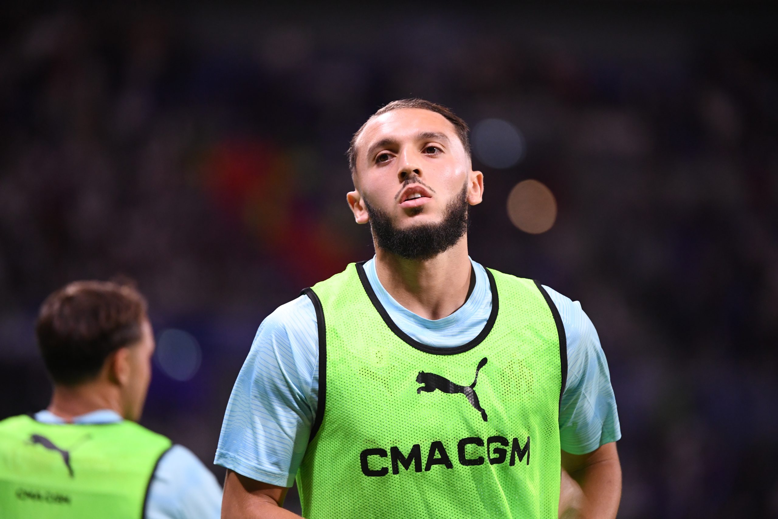 Amine Gouiri à échauffement lors d'OL-OM.