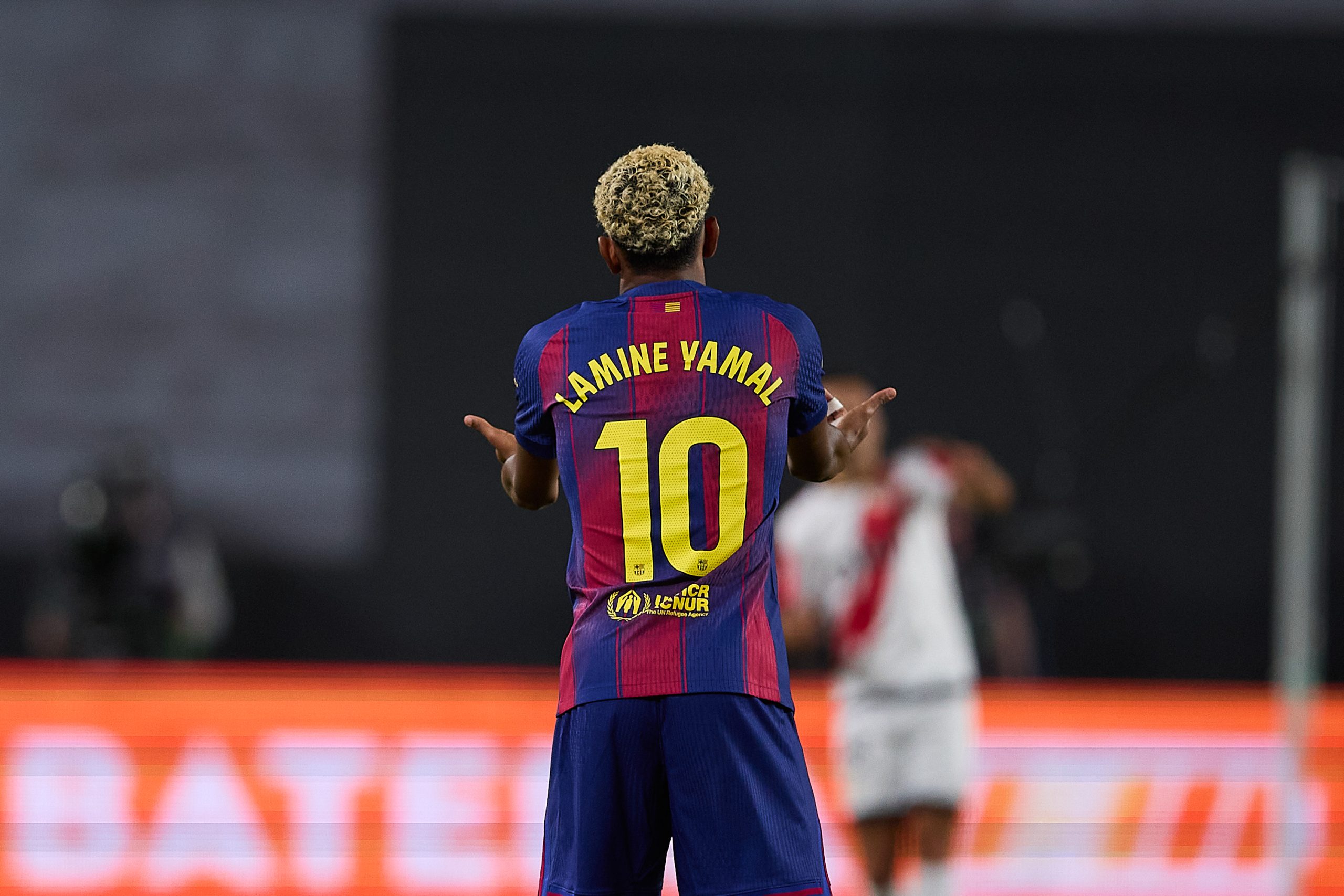 Lamine Yamal de dos lors du dernier match qu'il a joué avec le FC Barcelone, au Rayo Vallecano.