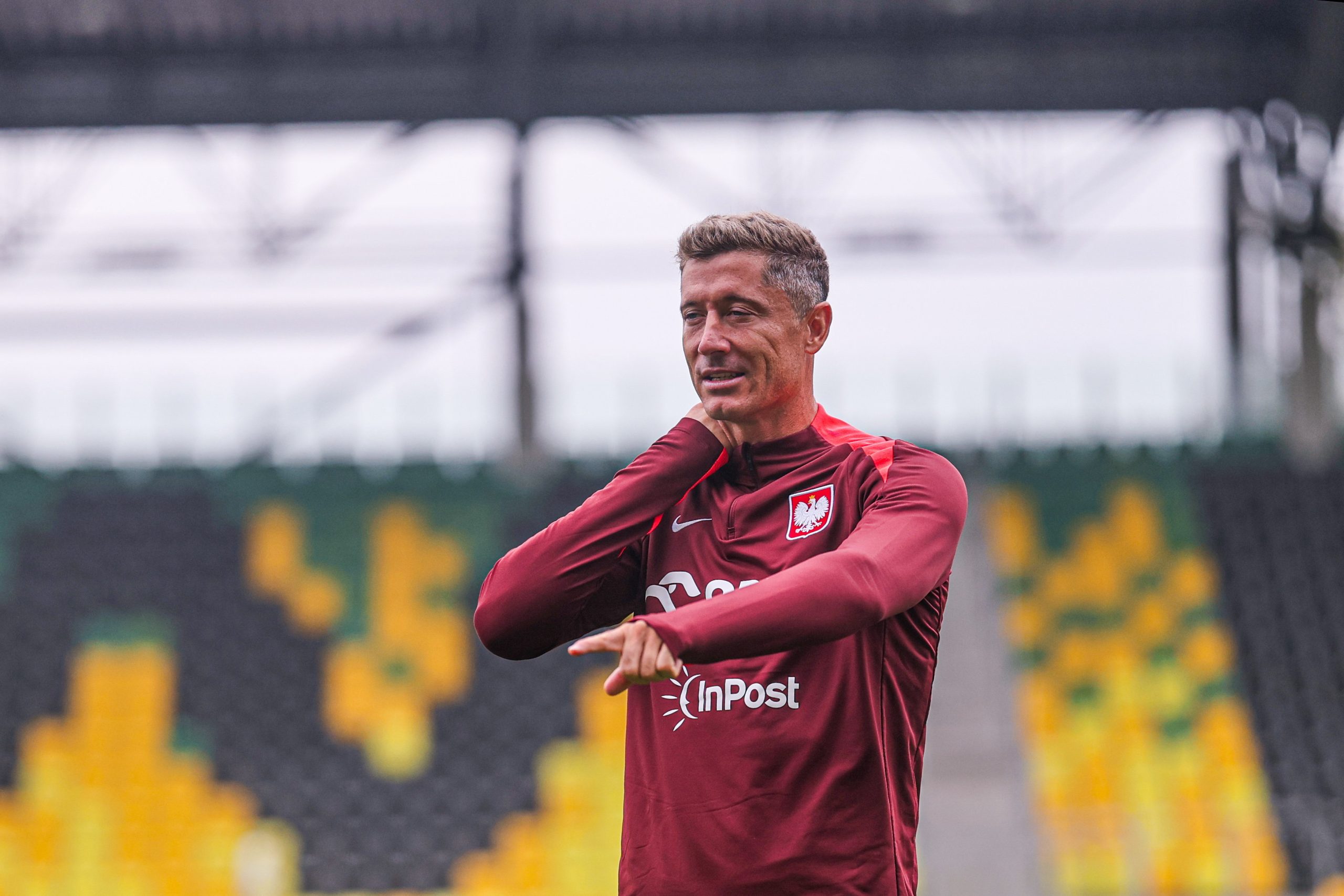 Robert Lewandowski lors d'un entraînement de la sélection espagnole.