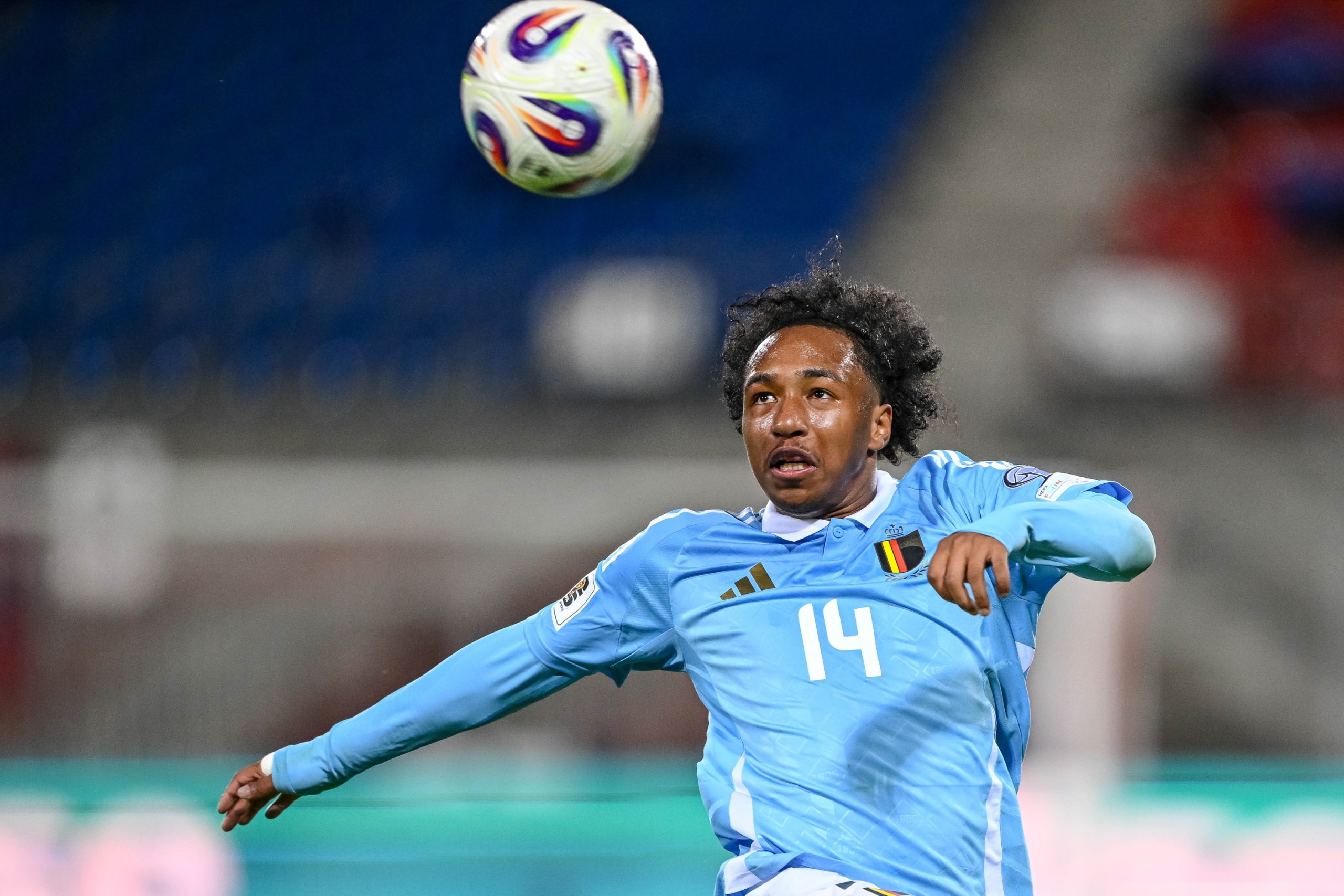 Malick Fofana en action lors du match de la Belgique sur la pelouse du Liechtenstein.