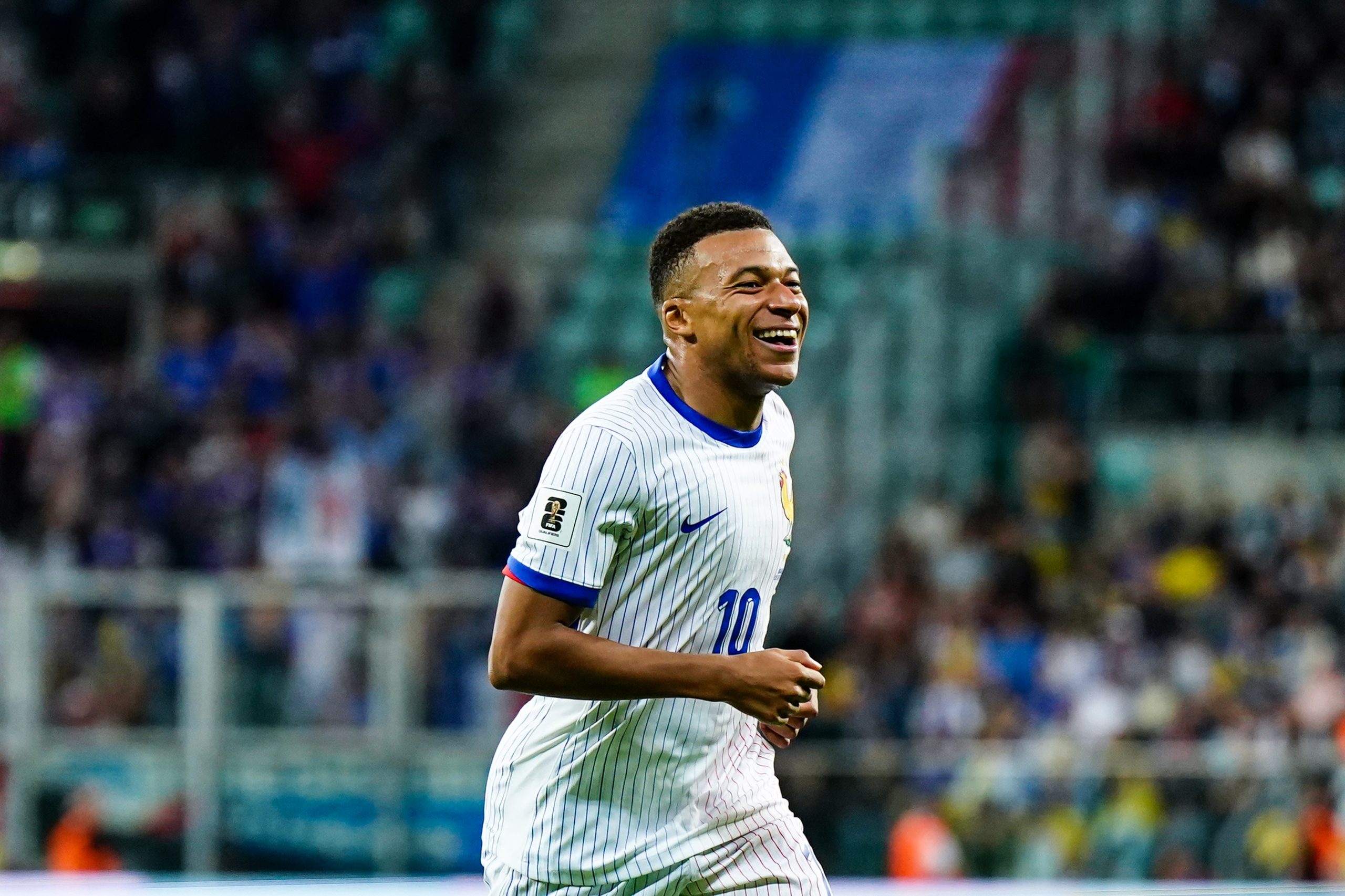Kylian Mbappé heureux après son but inscrit avec l'équipe de France face à l'Ukraine vendredi dernier.