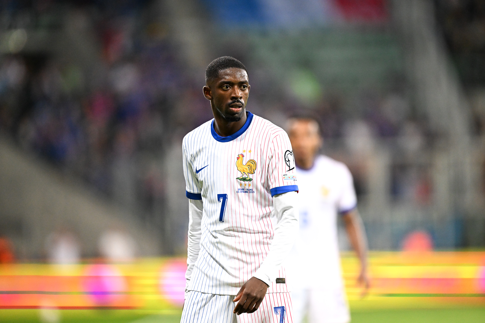 Ousmane Dembélé lors du match entre l'Ukraine et la France.