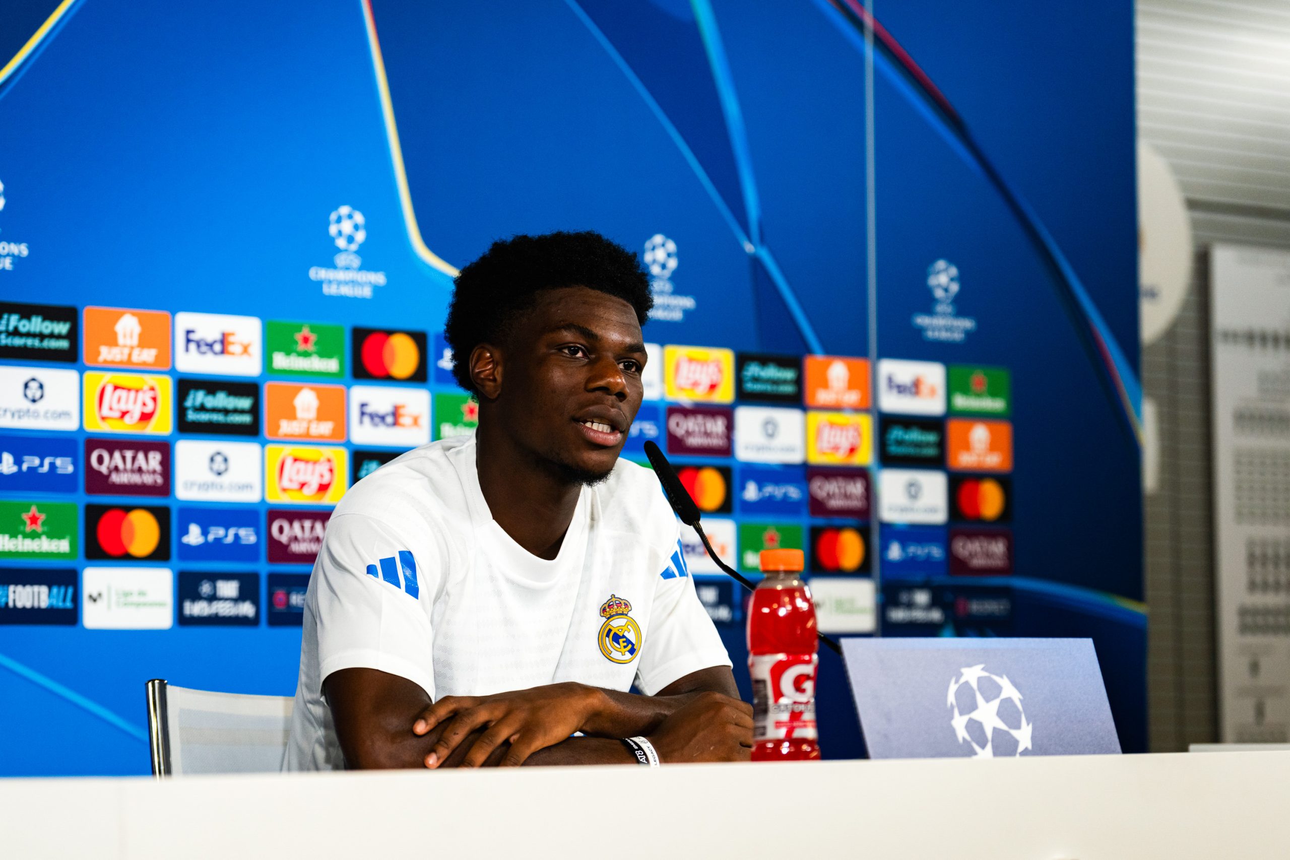 Aurélien Tchouaméni en conférence de presse avant Real Madrid-OM.