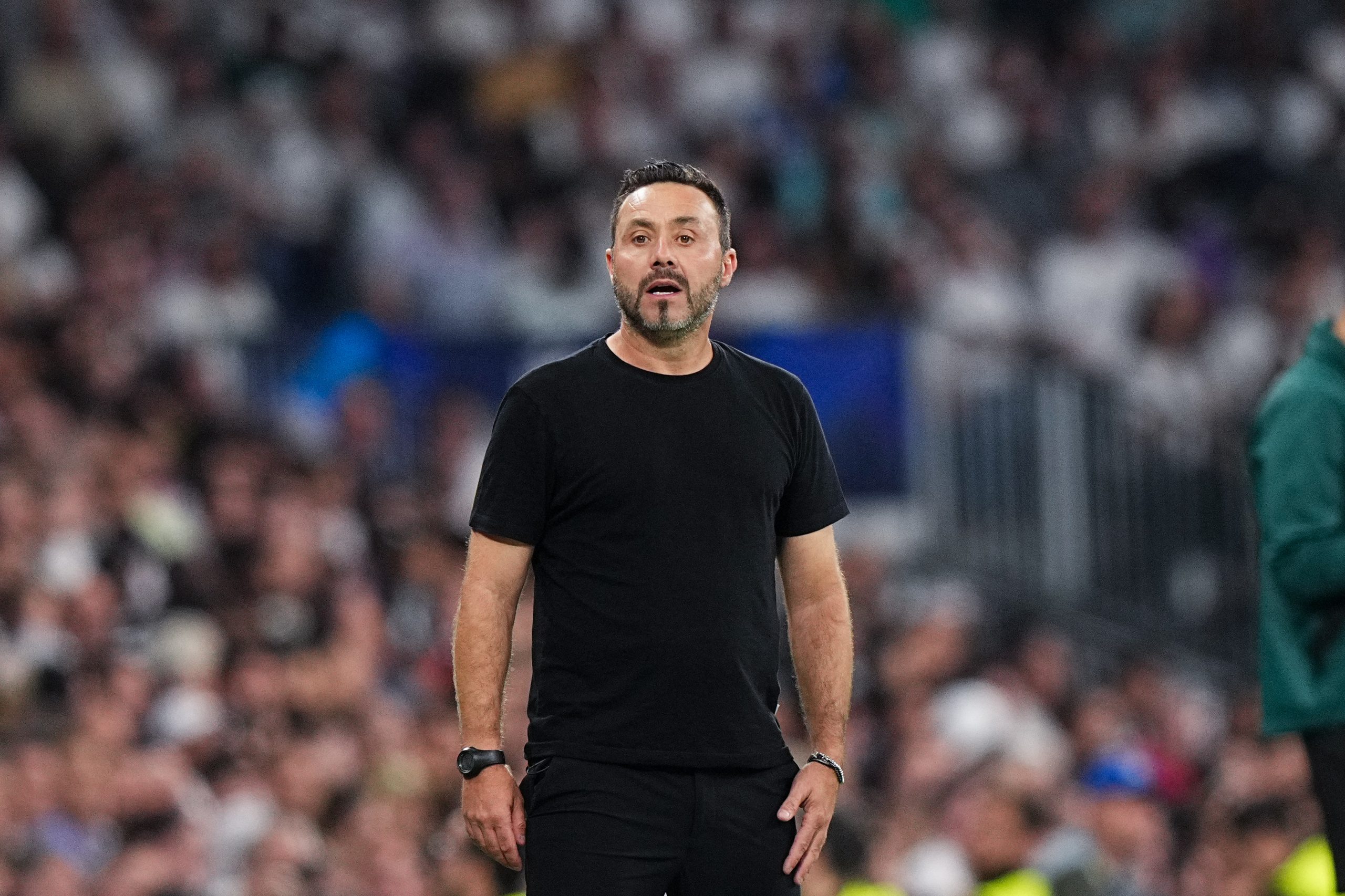 L'entraîneur de l'OM, Roberto De Zerbi, pendant le match face au Real Madrid.
