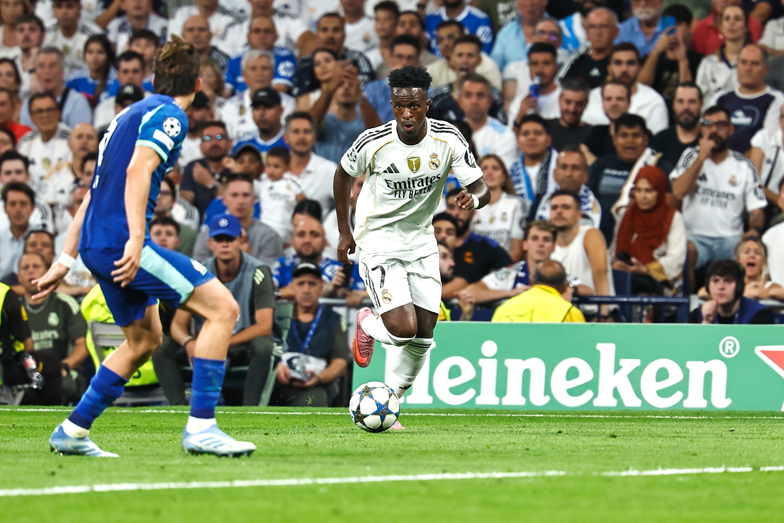 Vinicius Jr lors du match de Champions League entre le Real Madrid et l'OM.