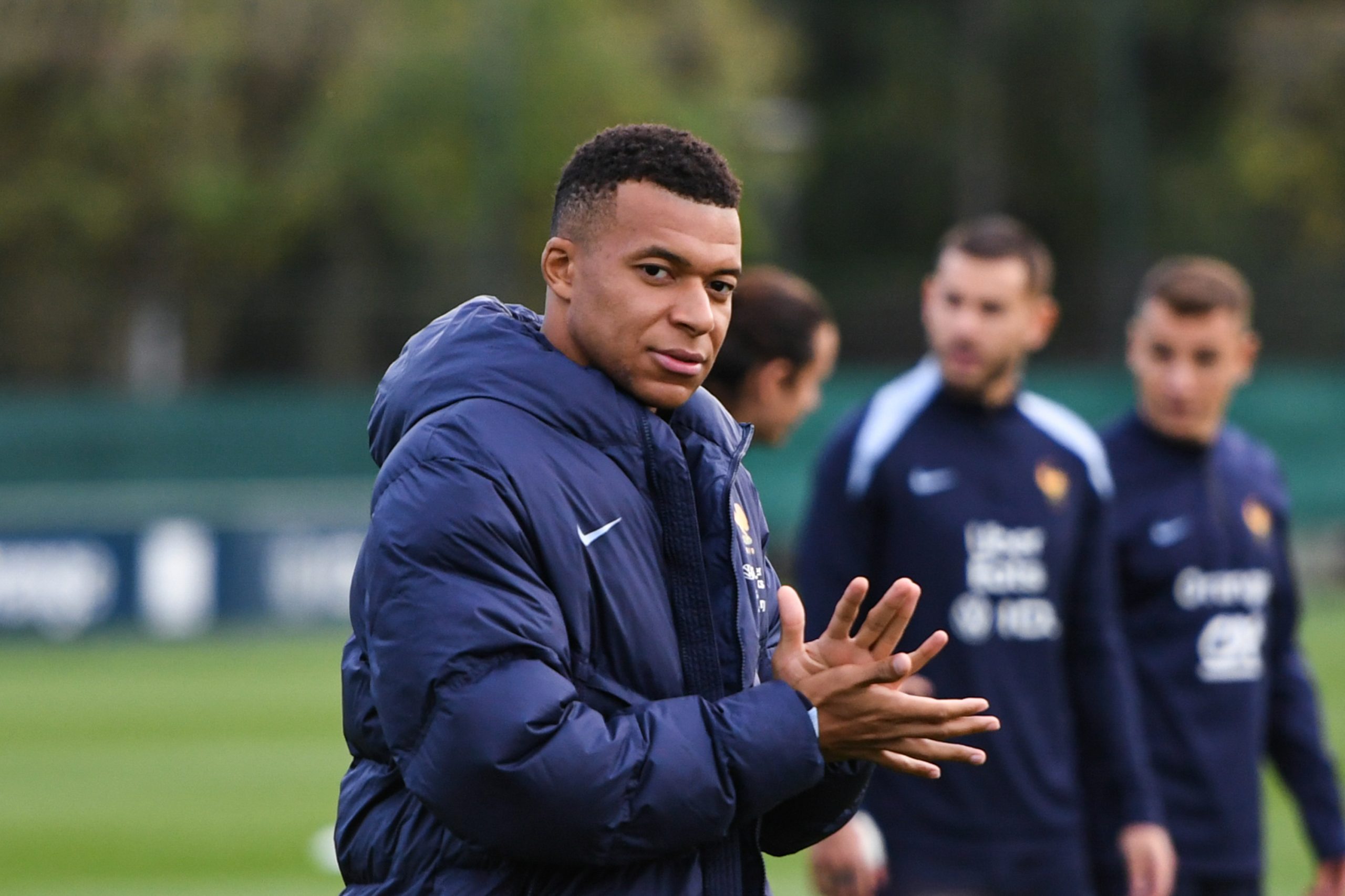 Kylian Mbappé lors d'un entraînement de l'équipe de France.