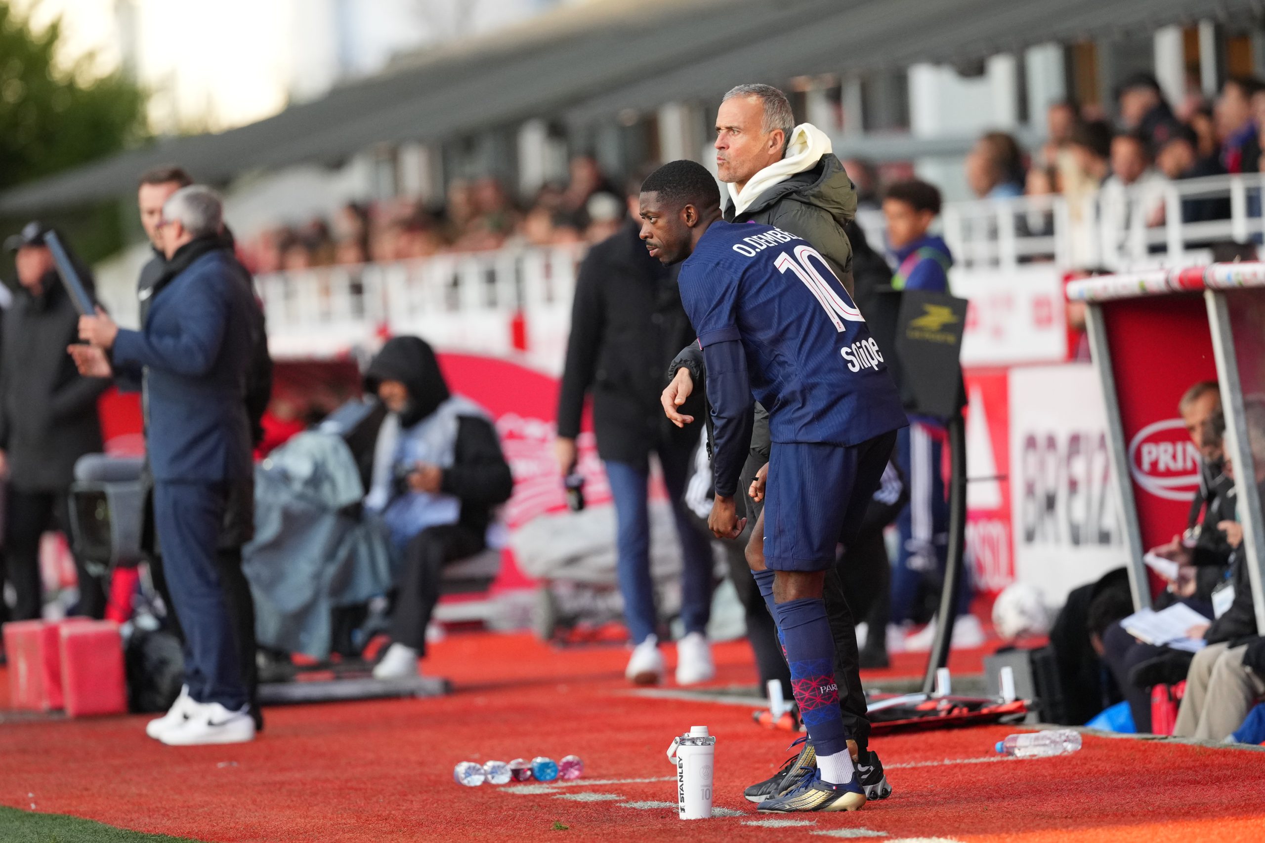 Ousmane Dembélé et Luis Enrique lors de Brest - PSG