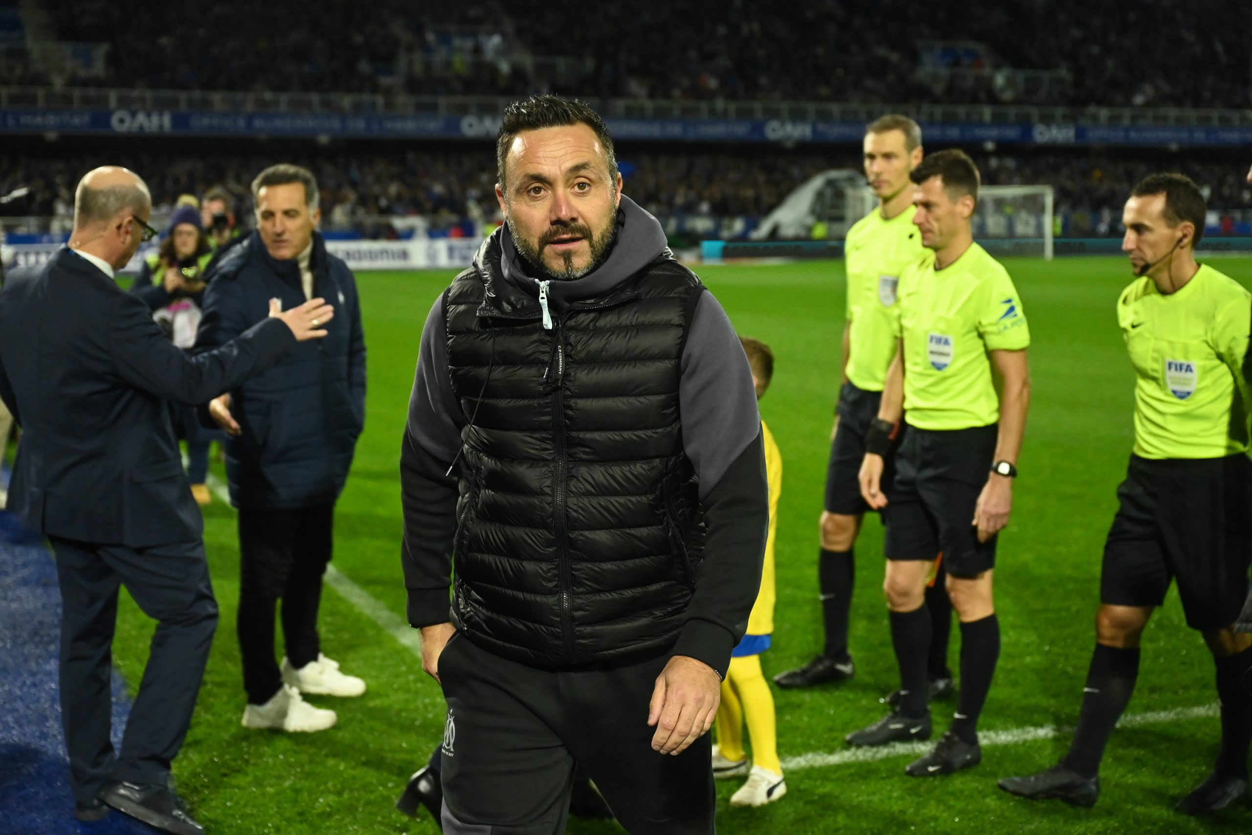 L'entraîneur de l'OM, Roberto De Zerbi, avant le match contre Auxerre.