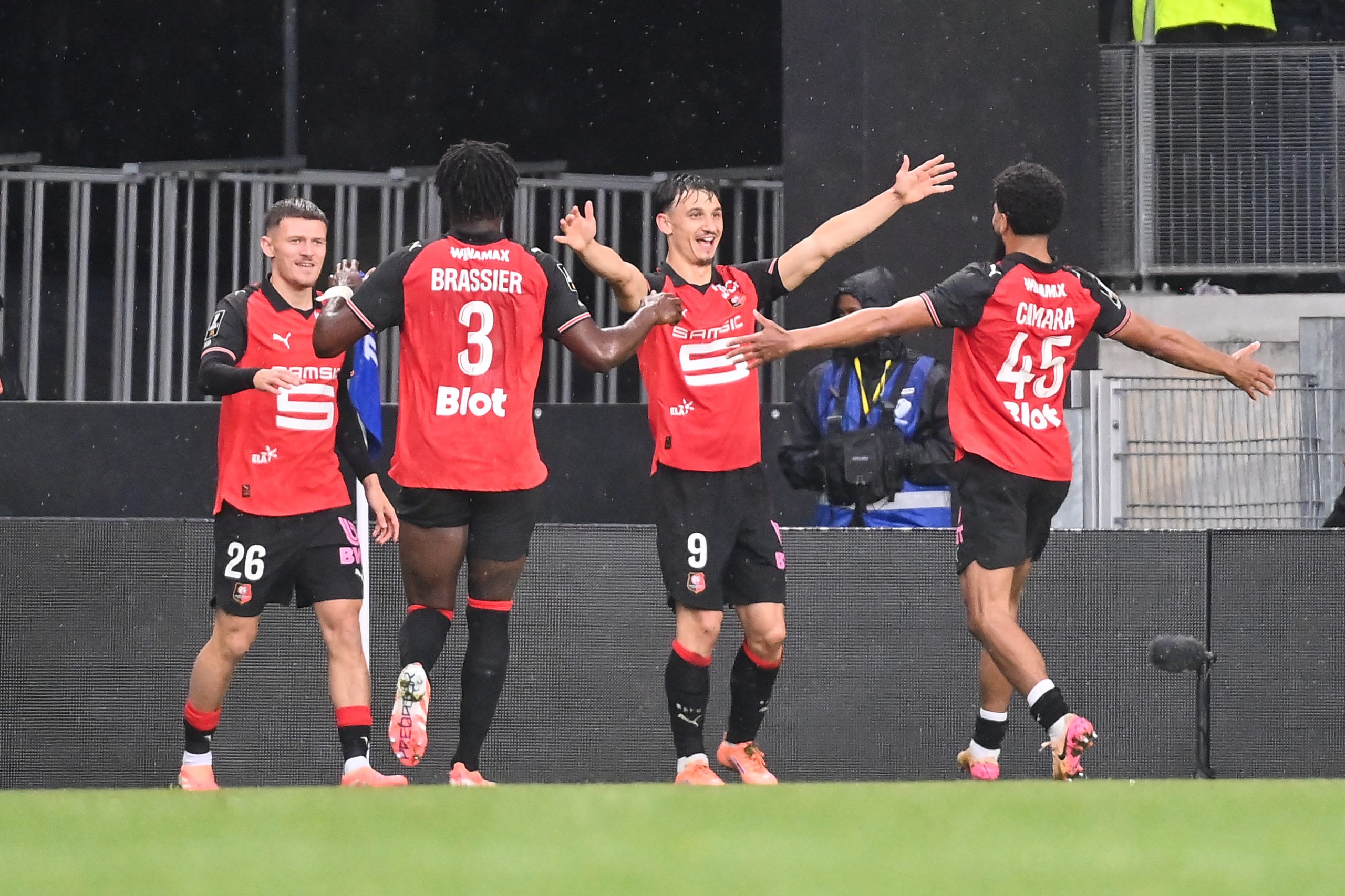 La joie des Rennais après un but contre Strasbourg.