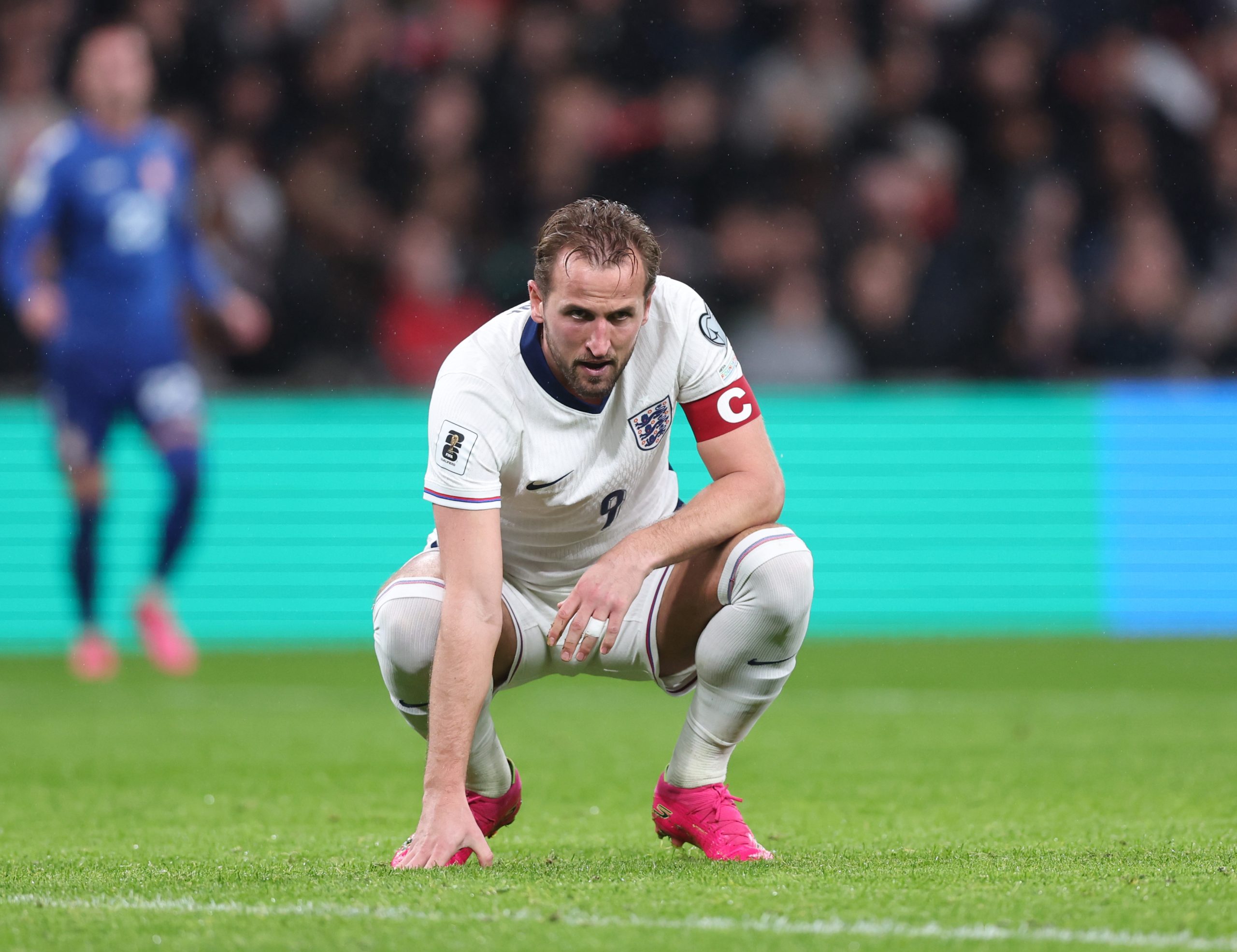 Harry Kane déçu lors d'un match de la sélection anglaise.