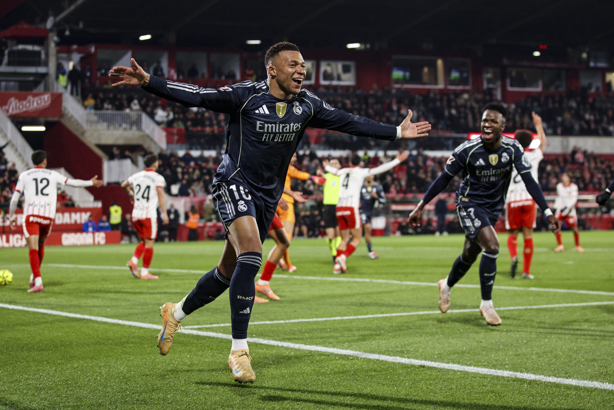 Kylian Mbappé célébrant l'égalisation du Real Madrid à Gérone.