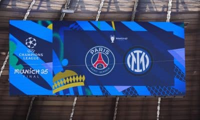 Le tableau d'affichage de l'Allianz Arena avant la finale PSG - Inter Milan.