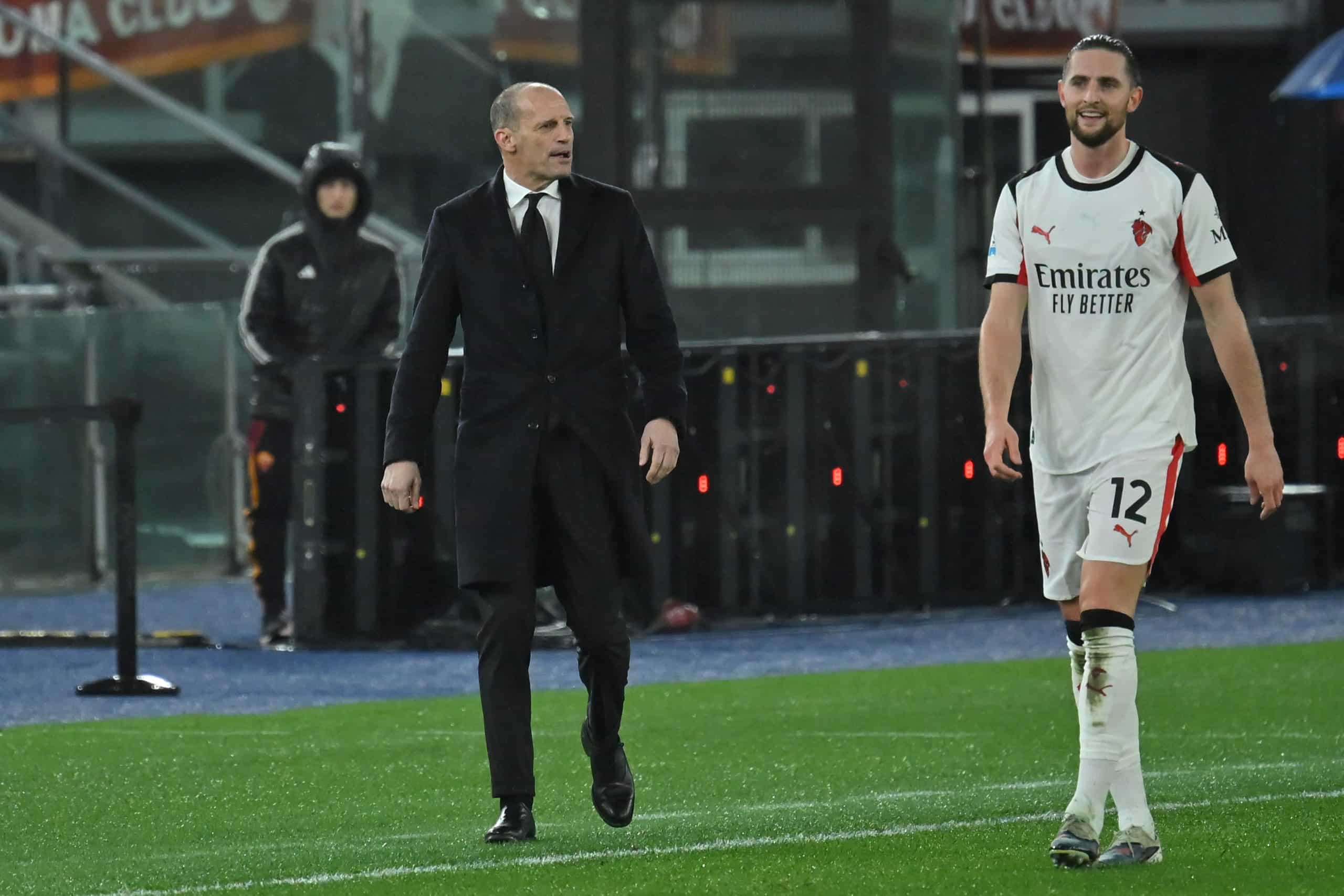 Massimiliano Allegri et Adrien Rabiot lors d'un match de l'AC Milan.