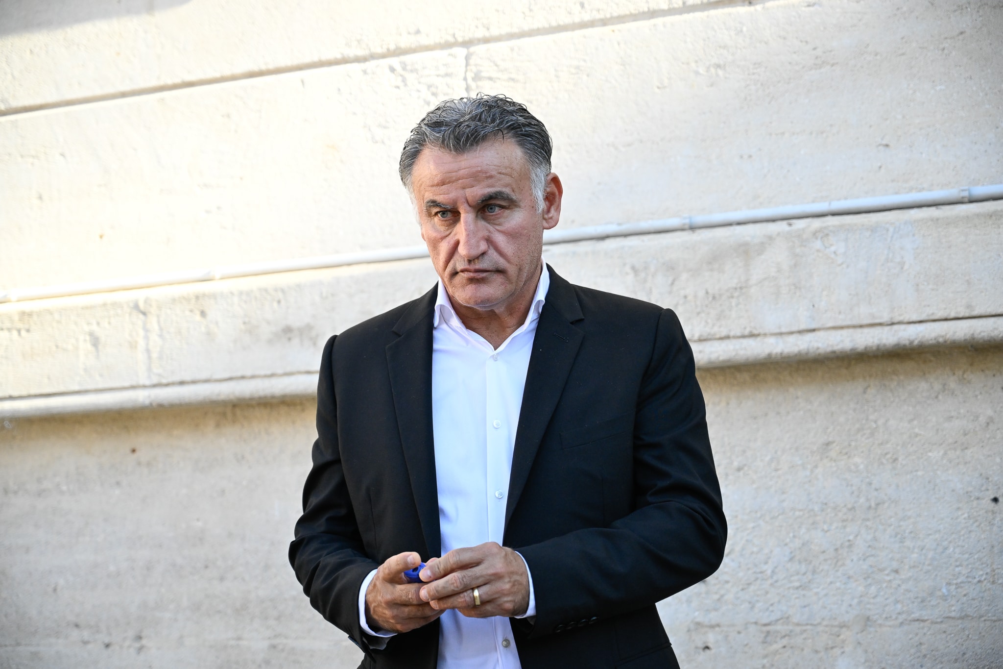 Christophe Galtier, à sa sortie du tribunal de Nice en 2023.