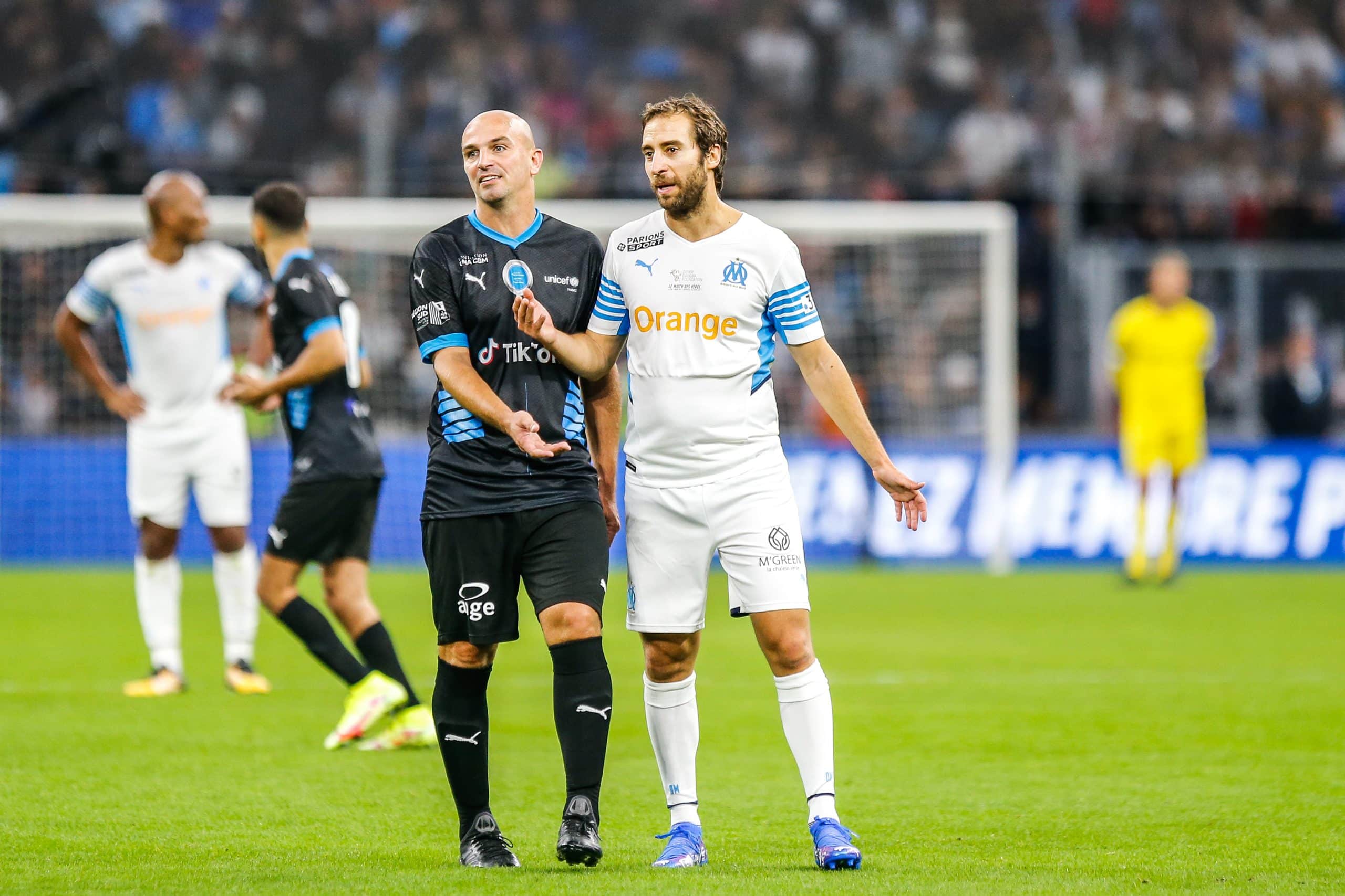 Mathieu Flamini (en blanc) lors d'un match caritatif de l'OM en 2021.
