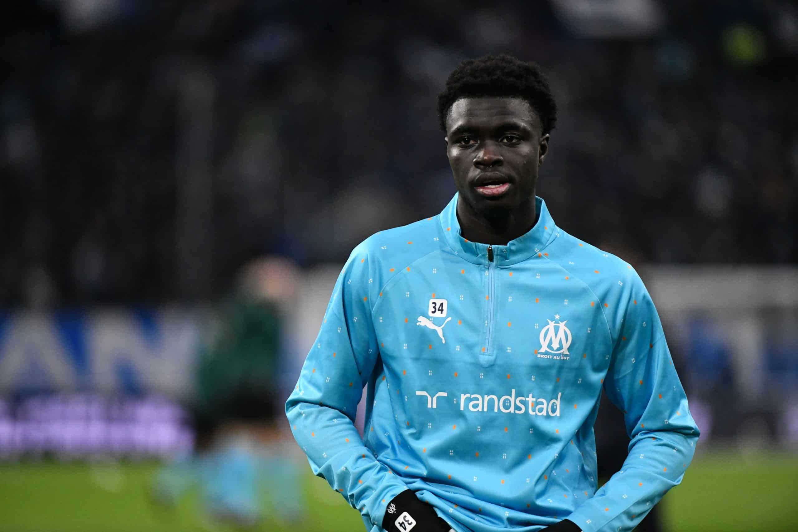 Robinio Vaz à l'échauffement avant un match de l'OM au Vélodrome.