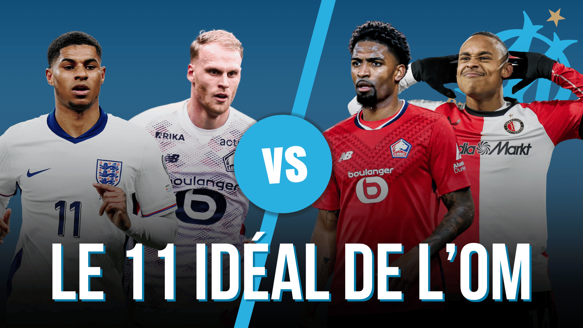 Vignette de l'OM avec Marcus Rashford, Mitchel Bakker, Alexsandro et Igor Paixao