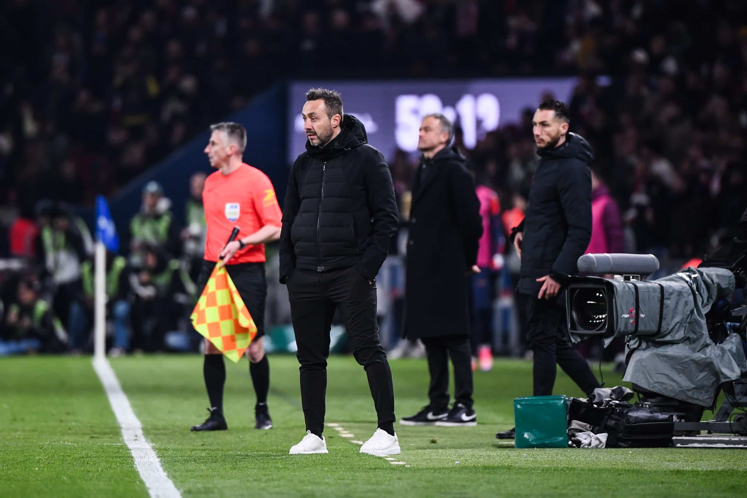 Roberto De Zerbi et Luis Enrique lors du PSG-OM de la saison passée.