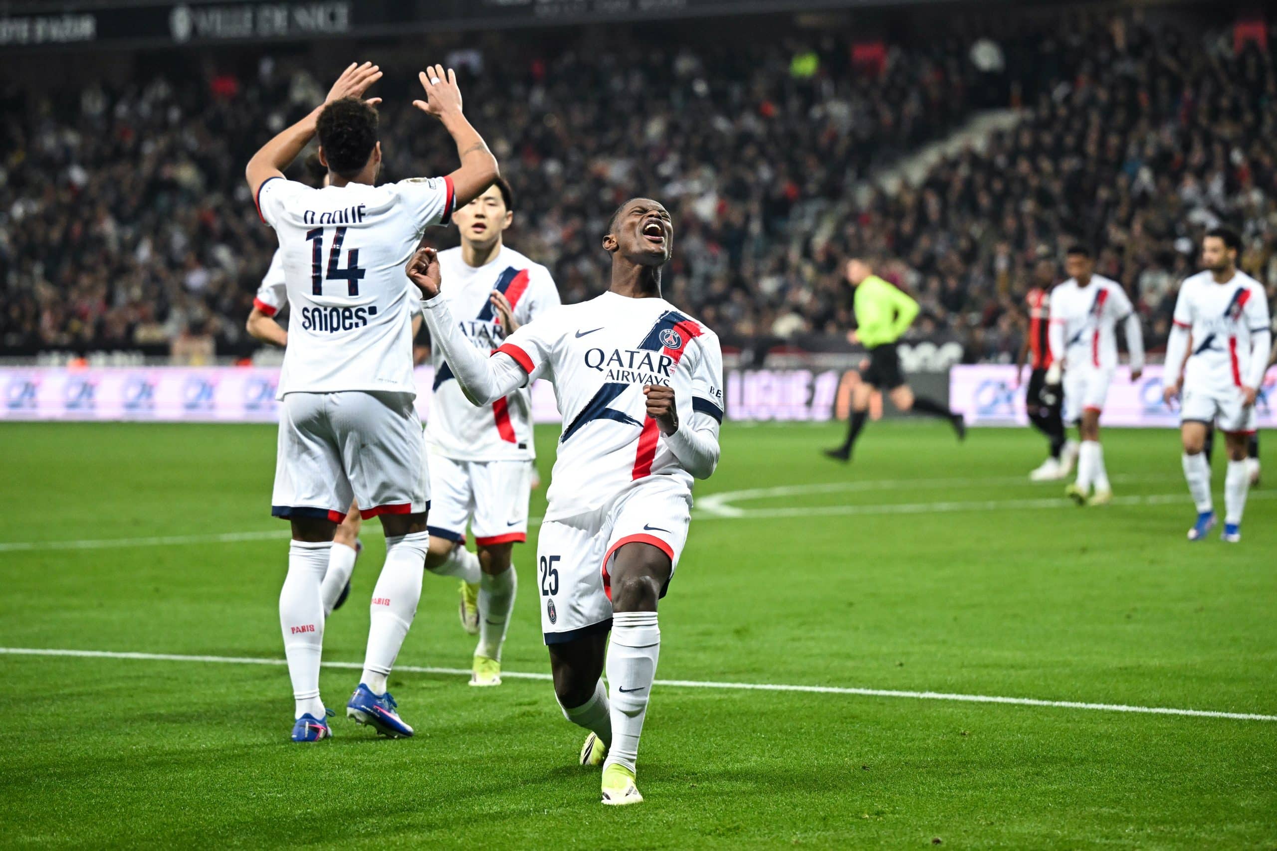 La joie des Parisiens après un but contre Nice.