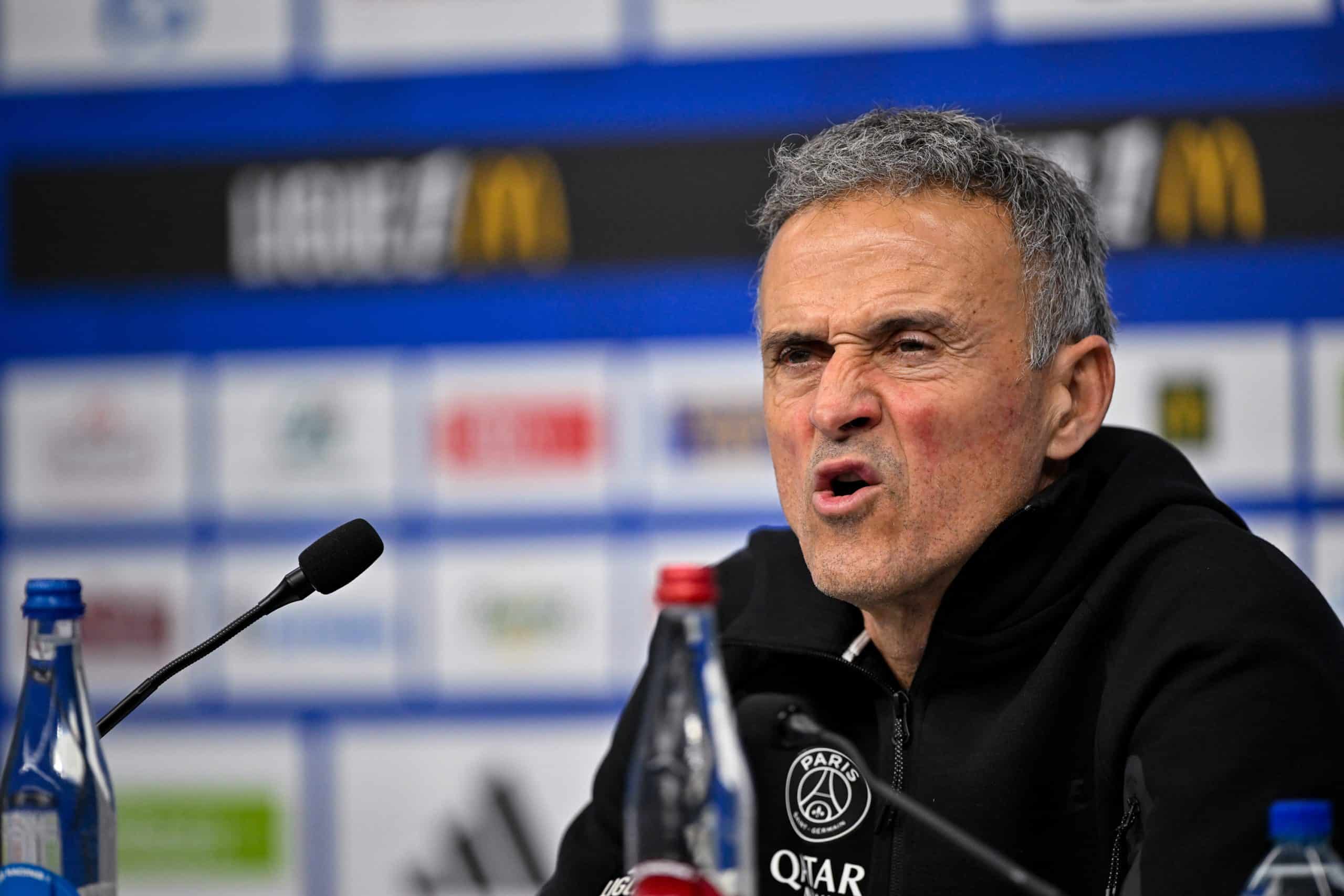 Luis Enrique en conférence de presse après le match à Strasbourg.