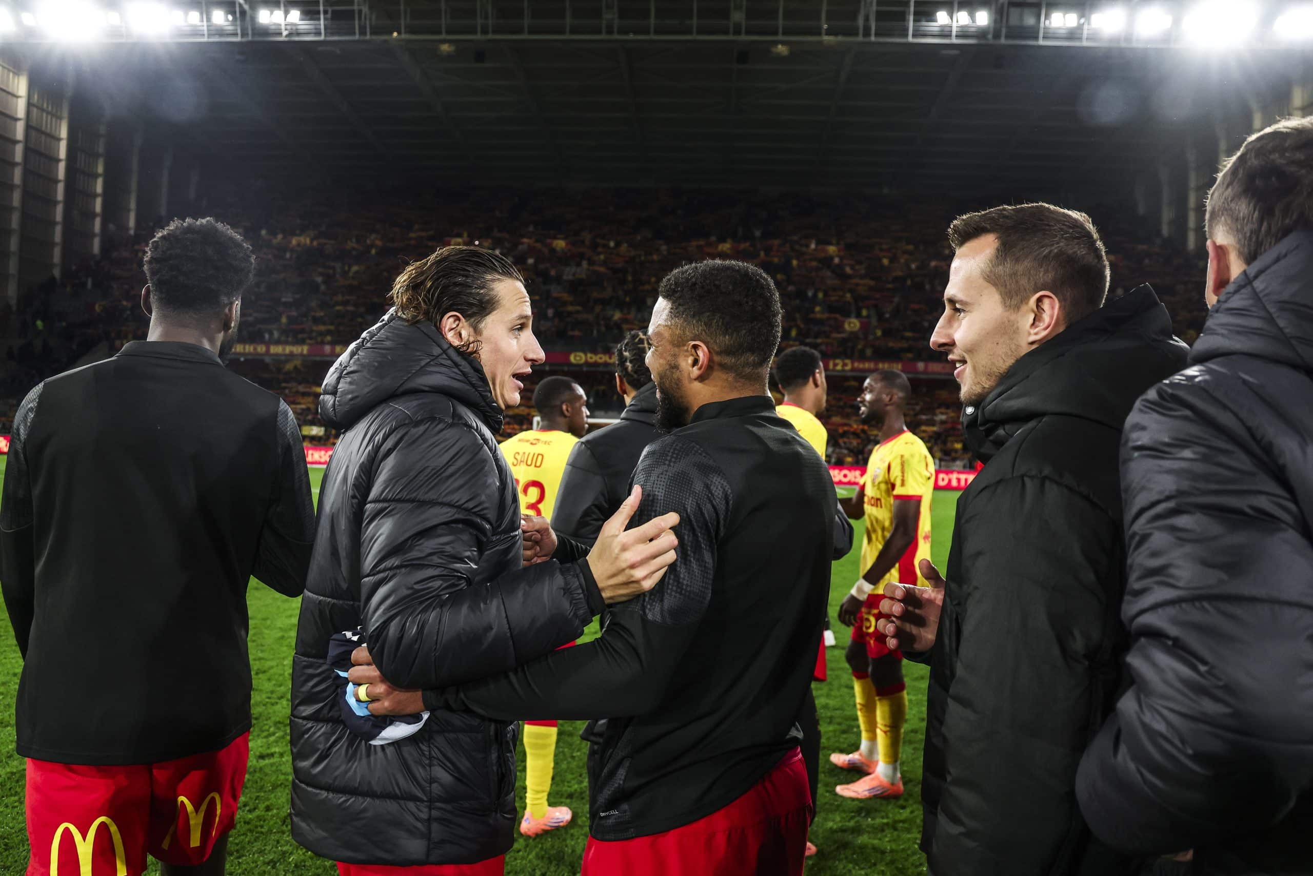 Florian Thauvin et Matthieu Udol après une victoire du RC Lens.