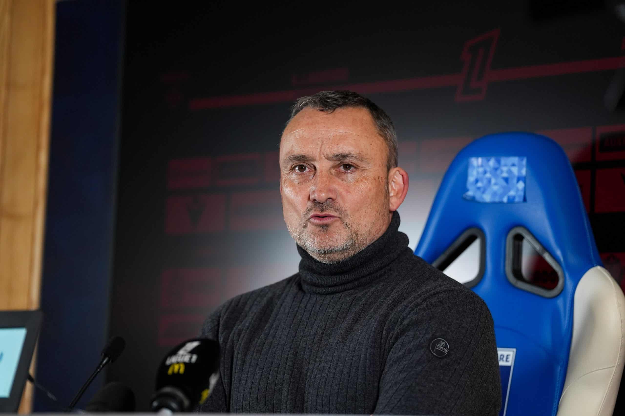 Franck Haise lors de sa conférence de presse après la victoire à Auxerre.